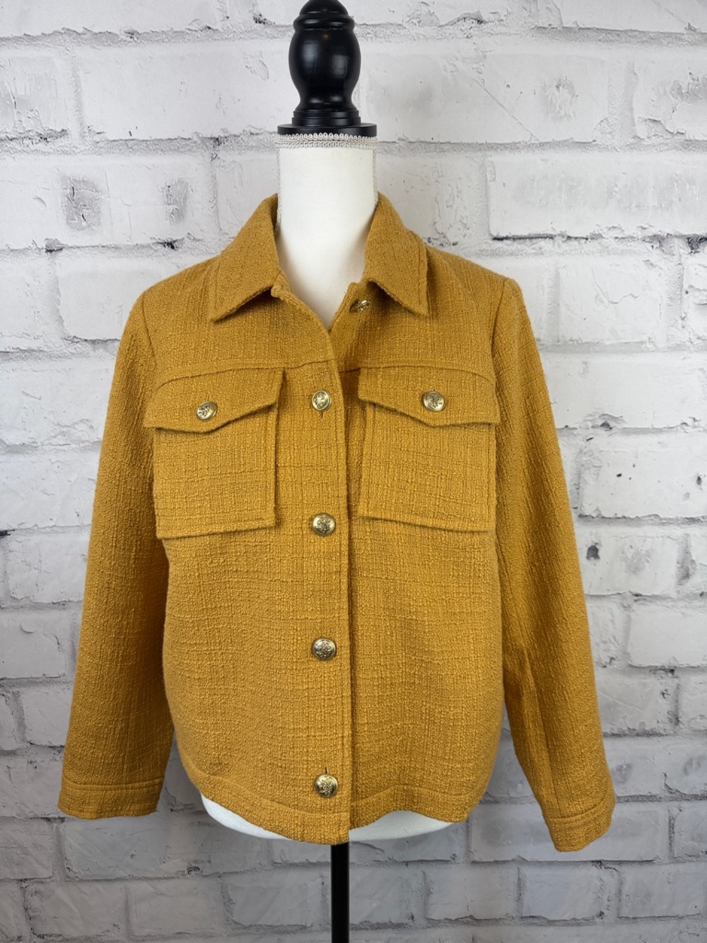 J. Jill Honey Mustard Tweed Button Down Blazer Jacket